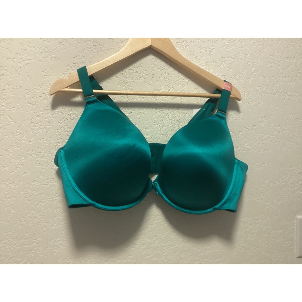 Cacique Boost Plunge Bra Womens 44DDD Teal Green Satin Underwire 1144928